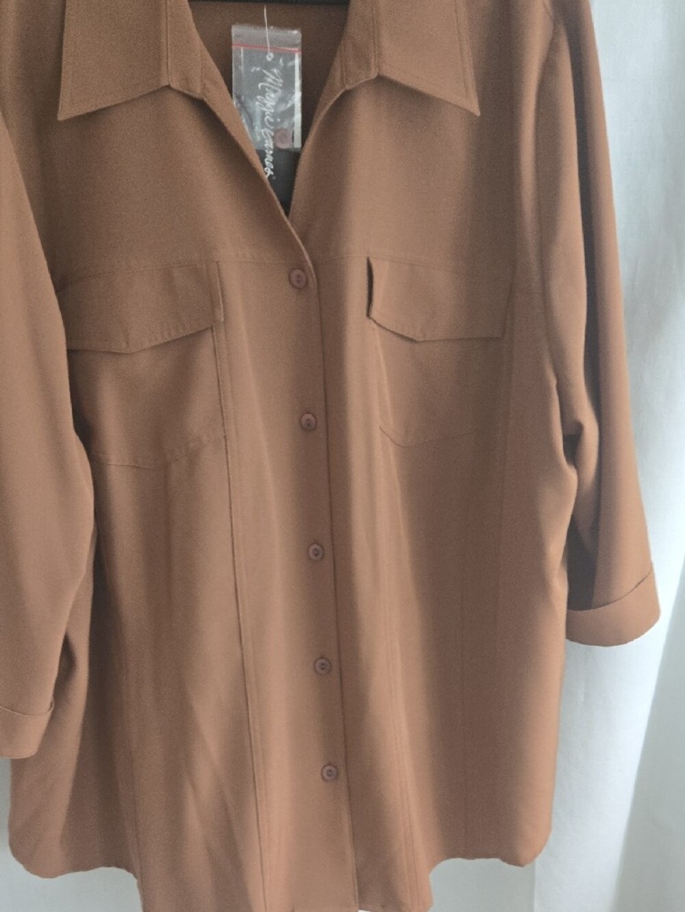 Maggie Barnes Caramel Brown Collared Button Shirt - Picture 7 of 14
